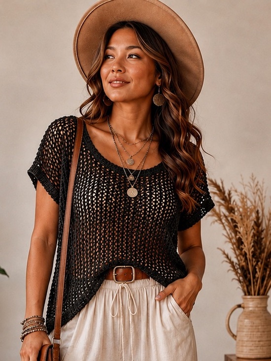 Vivienne Tam Tops - Vivienne Tam SZ S black knit “crochet like” top